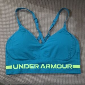 Under Armour Dark Green / TealSeamless Sports Bra with Neon Logo